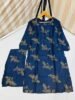2 Pcs Women’s Stitched Linen Printed Shirt And Trouser – Navy Blue
